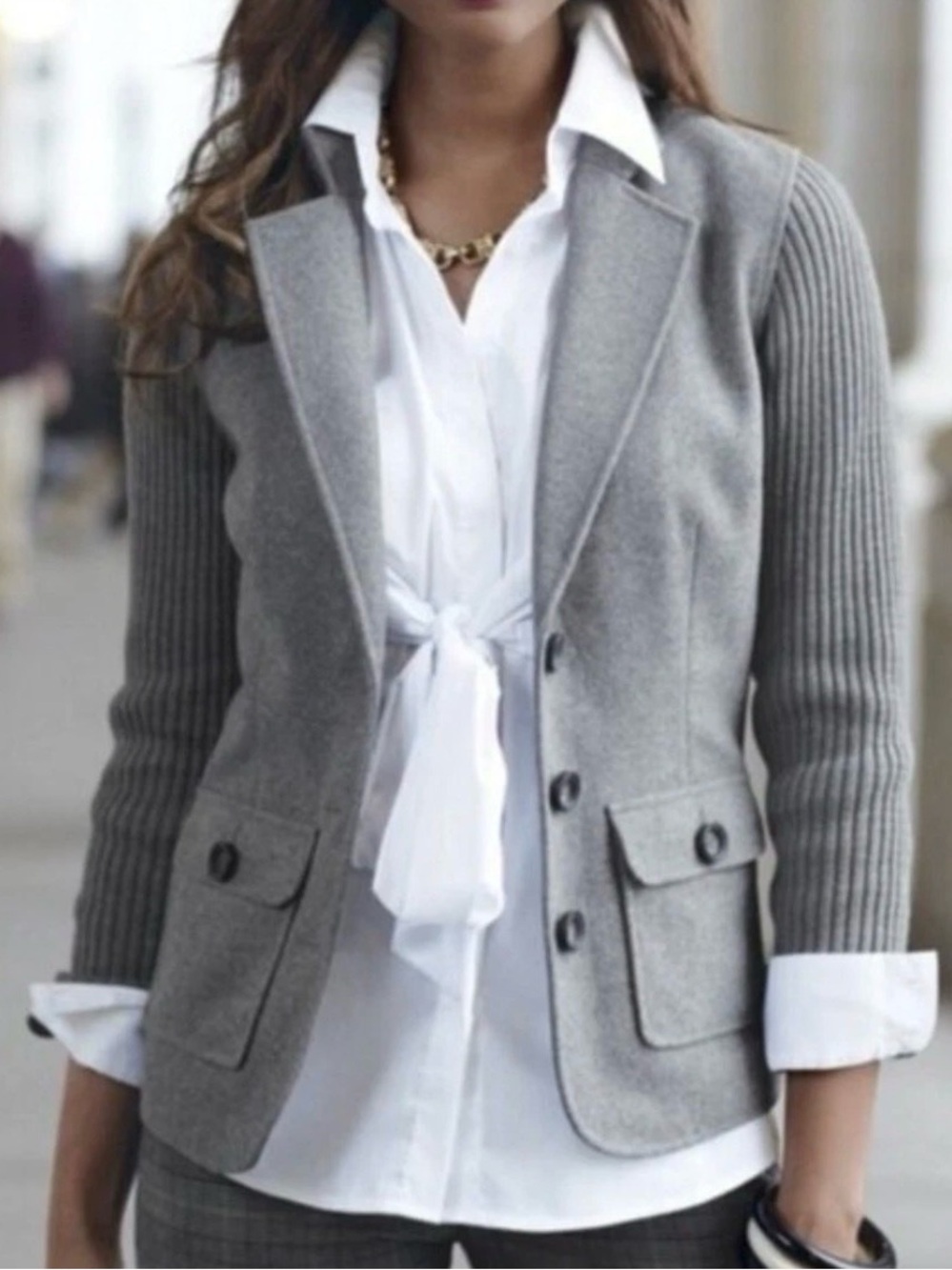 Cabi Sweater Blazer Jacket Knit Ribbed Wool Blend Gray Academia Office Minimalis - Picture 10 of 10